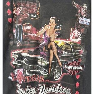 Harley Davidson Shirt XL Motorcycles Las Vegas Show Girl Pin Up Graphic T Shirt